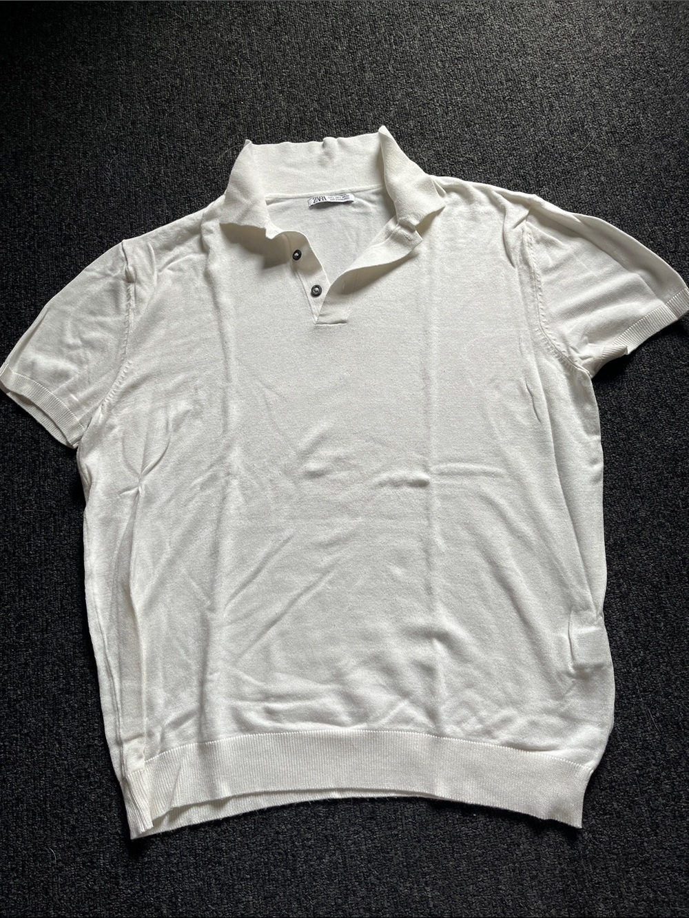 Zara Men's Cream Short-Sleeve Polo
